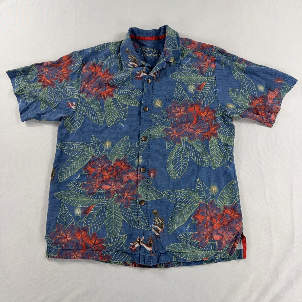 Tommy Bahama Silk Button Down Shirt Holiday Reindeer Tropical Christmas Small